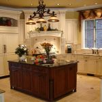 Kitchen features Stanisci E-Series Hood, Conestoga CRP-10797 Applied Mold Door.
Finish: Crystal White Stain with Coffee Glaze